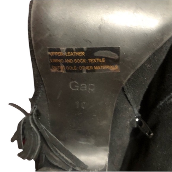GAP size 10 Black Leather fringed knee high boots side zip stacked heel NWOT - Picture 5 of 11